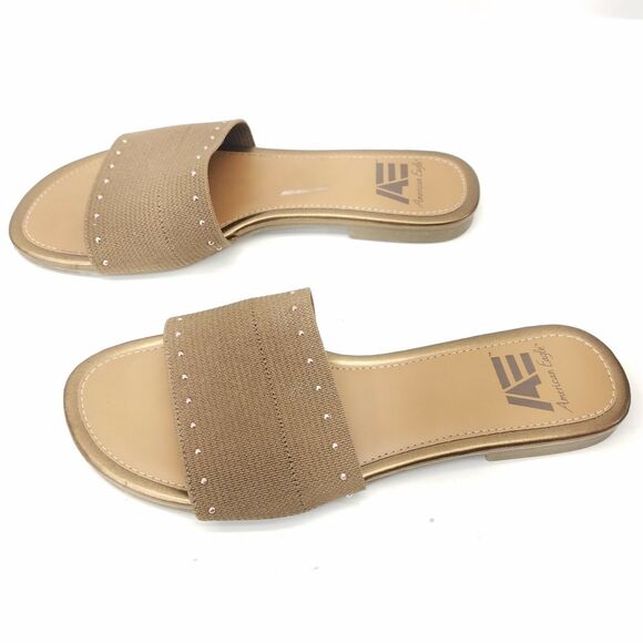 American Eagle Sandals Slip On Brown Slides Flats Wide Strap Womens Size 5 - Picture 3 of 6